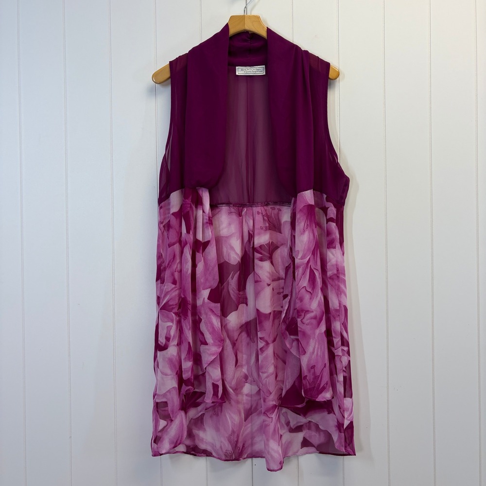 Simonton Says Fairy Floral Chiffon Kimono Duster Vest Women XL Old Money Flowy